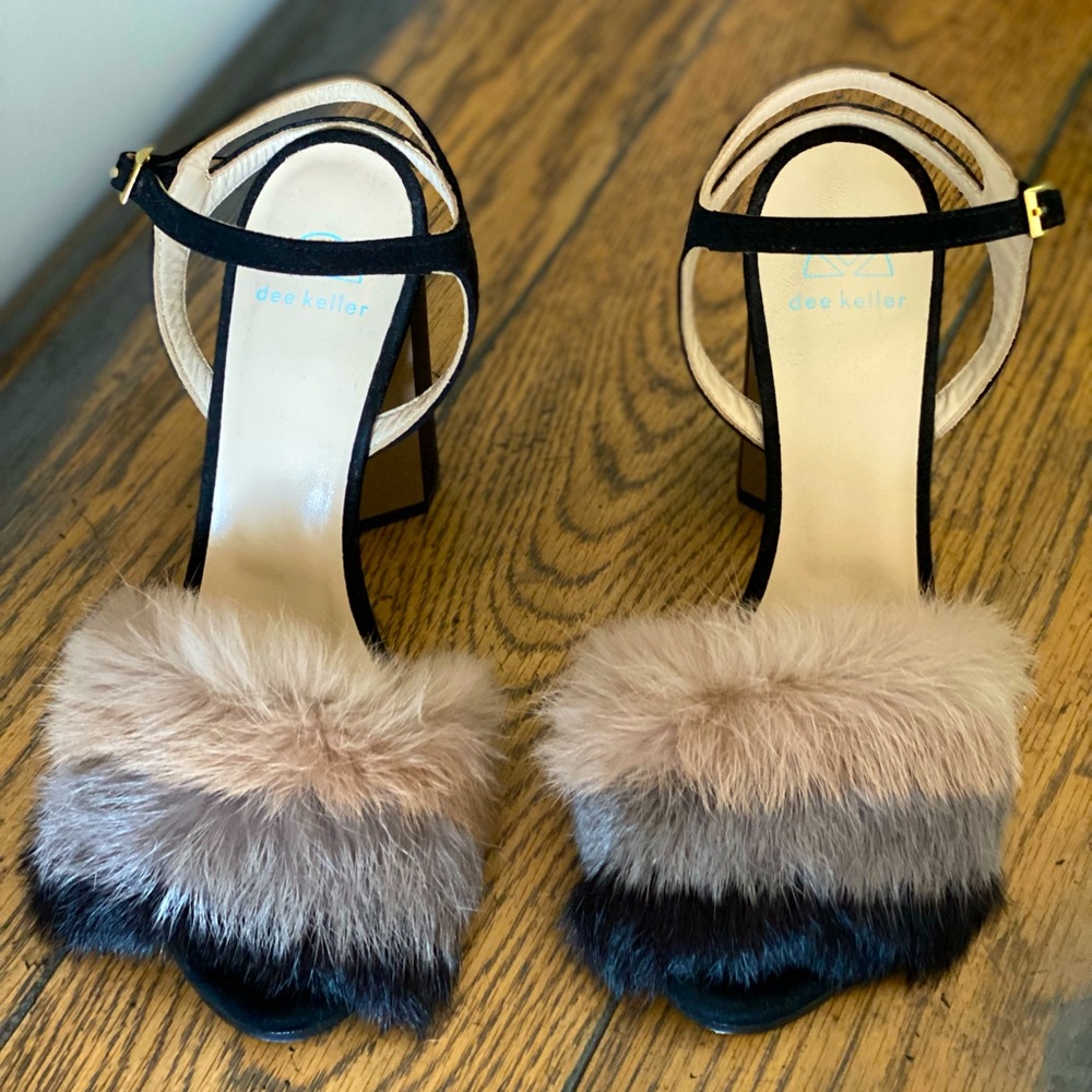 Dee Keller pink/taupe/black Real Fur Block Heel